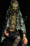 Silver Embroideries Niqab
by Leonardo V; Diamond Mask handmade by Leonardo V; Top and Pants by Gianluca Saitto Courtesy of Patti Pravo; Golden Braclet withe Diamond by Gianmaria Buccellati; Photography Leonardo V