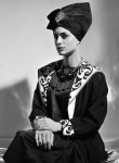 Black dress by Givenchy, Jacket with  drawing on the neck by Vintage65, Necklace& Hat handmade by Leonardo Vecchiarelli, Photography Leonardo V