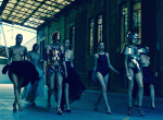 From left Black Velvet Gown by Givenchy Vintage & shoes by Silvian Heach, Valentino Vintage & shoes by Zara, black gown by Louis Vuitton VIntage & shoes by HM Gold & Silver Armor by Antonio Urzi & shoes by Zara,Lingerie by La Perla & shoes by Gucci Vintage, black gown by Givenchy Vintage shoes by Louboutin; Photography Leonardo V