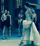 From left black Velevt Gown by Givenchy, shoes by Silvian heach Vintage, Bodywear by La Perla, shoes by Gucci Vintage, Golden Armor by Antonio Urzi, shoes by Philipp Plein. Black Gown with Tulle by Valentino Vintage, at front Couture Dress by Vintage Moscovalibri e robe, shoes by Zara.; Photography Leonardo V