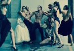 From left black Gown by Valentino, shoes by Laboutin, couture dress by Moscova libri e robe, black Gown by Louis Vuitton, shoes by Giuseppe Zanotti Design, for him black pant by Levis, Silver & Golden Armor by Antonio Urzi, shoes by Gucci vintage, lingerie by La Perla,shoes by Silvia Heach.; Photography Leonardo V